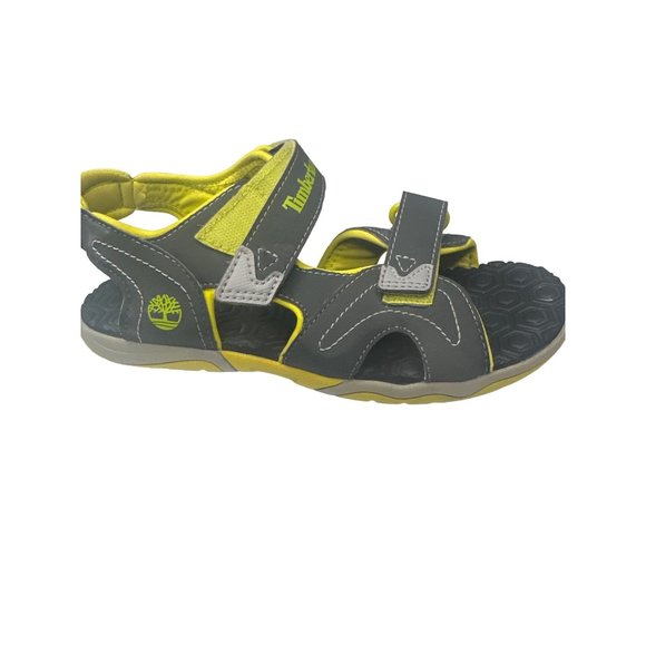 Timberland Boys Size 5 Sandals Gray with Yellow Interior Velcro Closure Adventur - Picture 5 of 9